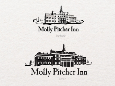 Molly Pitcher Inn logo Before & After hotel logo rebrand redesign sailboat