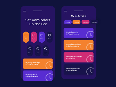 Reminder App UI Design (Dark Mode) app app design app designer branding design graphic mockup ui ui design uiux