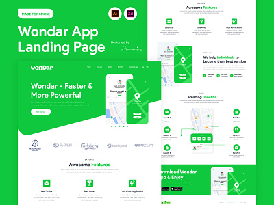 Wondar App Landing Page UI/UX Design 🦄 app design app designer design illustration logo mockup ui ui design uiux web design website website design
