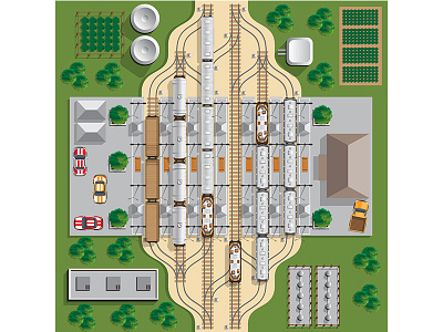 Railroad station. cargo carriage carrier freight infrastructure landscape locomotive outdoors path platform railroad rails railway roof station train wagon way