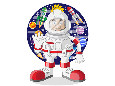 Astronaut on the background of space. astronaut character cosmos costume extraterrestrial galaxy human male men missile person planet portrait rocket space spacecraft spaceman spaceship suit universe