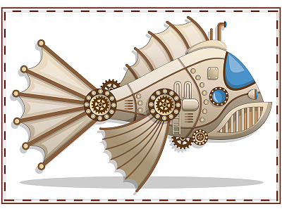 A submarine in the shape of a fish. boat diving fancy fantastic fish floating futuristic machine mechanism model side steampunk sub submarine subsurface swim undersea underwater vehicle vessel