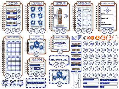 Set of Elements for the Game "Sea Battle". app application bar battle battleship boat button game icon interface key play set ship sign symbol user warship