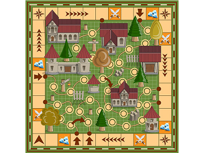 Board game on a medieval theme. adventure board building castle children concept game home house medieval old palace path play retro road scheme stone toy tree