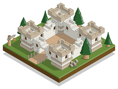 Castle. ancient bastion building castle chateau citadel exterior fantasy game historical home house isometric manor mansion medieval palace tower wall yard