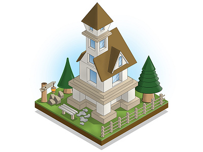 The medieval house. building castle chateau citadel cottage estate exterior fantasy game home house isometric manor outdoors play scene stronghold tower villa yard