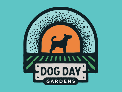 Dog Day Gardens dog emblem farm field gardens logo patch