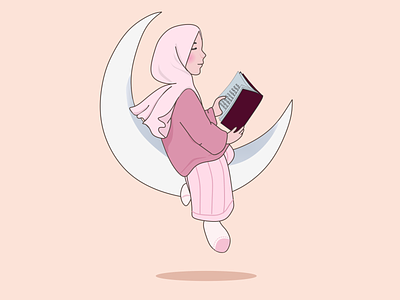 girl in the moon animation design flat girl illustration moon reading vector