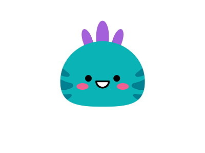 Green cute kawaii monster or alien with purple horns.