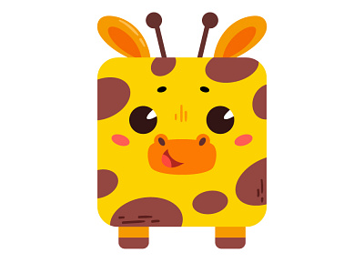 A cartoon cute giraffe with a square shape branding cartoon children design illustration logo ui vector