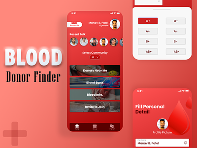 Blood Donor Finder App blood blood app blood bank blood donor blood ui doctor app doctor ui finder app finder design hospital hospital app hospital ui profile