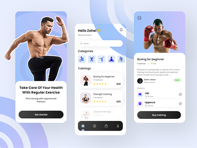 Healthy App activity adobe xd app clean design figma fitness graphic design gym healthy mobile app mobile design personal trainer popular sport trend ui ux workout yoga