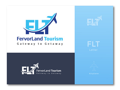Fervorland tourism Logo airplane branding branding design corporate identity graphic design icon icon design lettermark logo logo design logodesign tourism travel travel agency travel app travelling