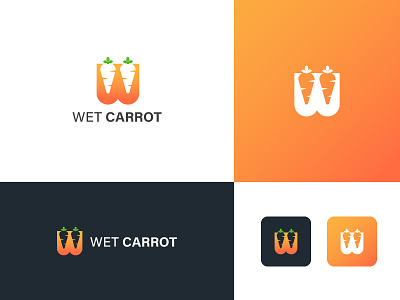 Wet Carrot Logo branding carrot carrot logo corporate identity gradient graphic design illustration logo logo design negative space vector w letter logo w logo