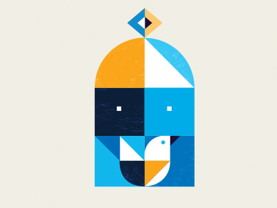 bird in a cage 2 bird blue cage geometric shape simple triangle yellow