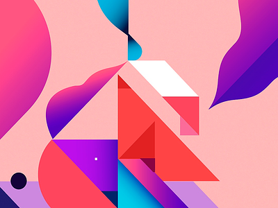 Summer abstract blue composition geometric pink purple red shapes triangles