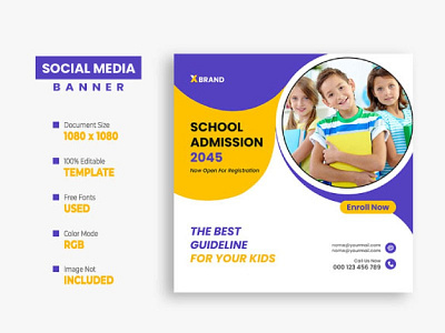 Back to School Soical Media Post Template ads back to school banner children class college creative education facebook post instagram post kids