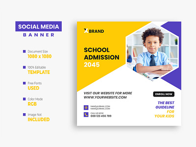 School Admission Social Media Post admission ads back to school banner children class college creative education facebook post ui ux