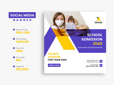 School Education Social Media Post admission ads back to school banner children class college creative education facebook post instagram post kids