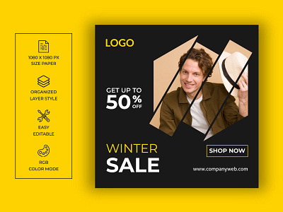 Winter sale social media post template abstract background big sale design discount fashion instagram post logo offer shop now social media post typography vector web