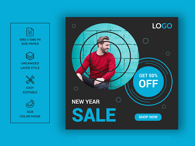 New year sale social media post template