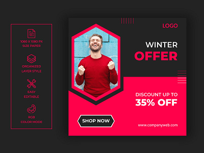 Winter offer sale social media post template abstract big sale branding discount illustration instagram post logo offer shop now social mesia post typography vector web winter offer