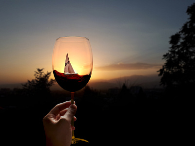 Glass of wine 3d 3d art adobe art boat cinema4d glass hand landscape photo photoshop wine