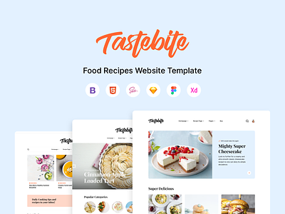 Tastebite - Food Recipes Website Template adobe xd bootstrap cooking design system figma food food and drink food app foodie html html template html5 recipes scss sketch template ui ui design