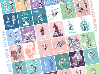 Inktober 2019 collection ~ characterdesign comics cover art cubehead design graphicnovel illustration inking inktober inktober2019
