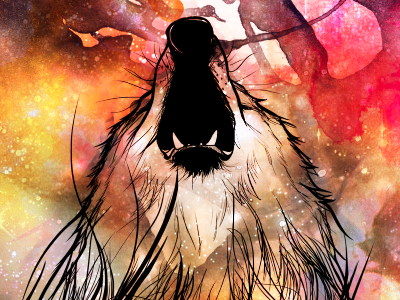 Wolf in the stars black lines digital painting galaxy illustration paint stars texture wolf