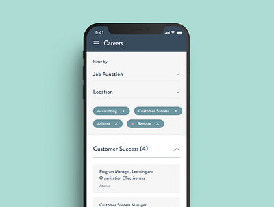 Career page job selector ui ux