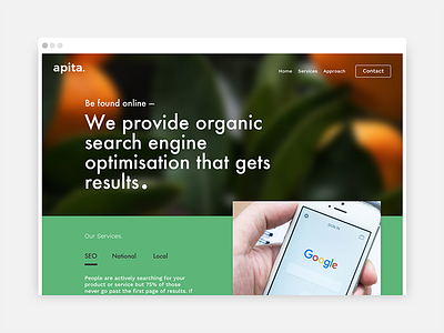 Apita apita chris weston colour green large background minimal seo simple single page website