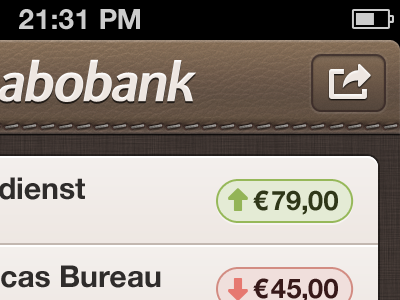 Rabobank concept UI leather stitches finance expenses bank linen ios ui interface