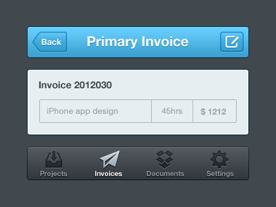 Iphone invoice UI documents dropbox interface invoice ios iphone project project dropbox time track tracker