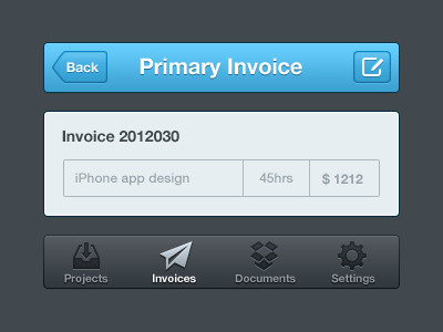 Iphone invoice UI project documents tracker time invoice iphone interface ios project dropbox dropbox track