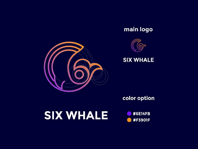 whale animal and number six in the logo app branding design icon illustration logo typography ui ux vector