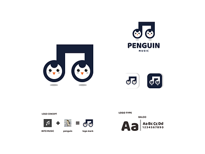 music and penguin app branding design icon illustration logo typography ui ux vector