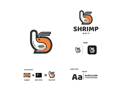 shrimp and golf stick app branding design icon illustration logo typography ui ux vector