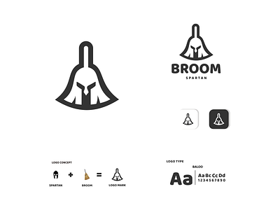 broom and head spartan app branding broom design icon illustration logo spartan typography ui ux vector
