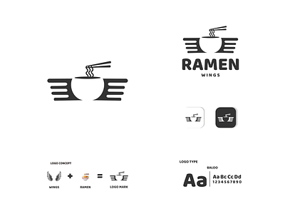 RAMEN AND WINGS app branding design icon illustration japanese food logo noodles ramen typography ui ux vector wings