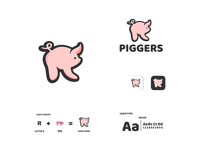 PIG AND LETTER R animals app branding design icon illustration lettering logo logos pig typography ui ux vector