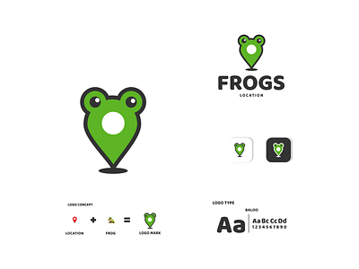 FROGS AND LOCATION animals app branding design frog icon illustration location logo typography ui ux vector