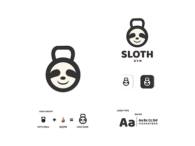 SLOTH AND KETTLEBELL GYM animal app branding design fitness gym icon illustration kettlebell logo sloth typography ui ux vector