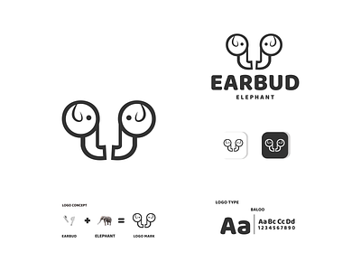 elephant and earbud animal app branding design earbud elephant icon illustration logo typography ui ux vector
