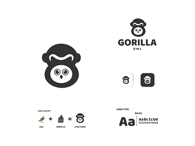 gorilla and owl bird animal app bird branding design gorilla icon illustration logo owl typography ui ux vector