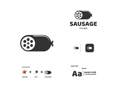 sausage and roll films app branding design films food icon illustration logo sausage typography ui ux vector