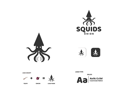 squid and onion app branding design food icon illustration logo onion seafood squid typography ui ux vector vegetable