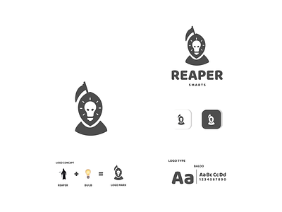 reaper and bulb app branding bulb death design icon illustration lamp logo reaper skull typography ui ux vector