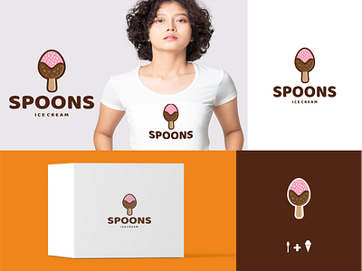 spoon with ice cream app branding design food ice cream icon illustration kitchen set logo spoon typography ui ux vector