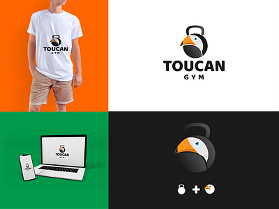 toucan and kettlebell app bird branding design fitness gym icon illustration kettle bell logo toucan typography ui ux vector